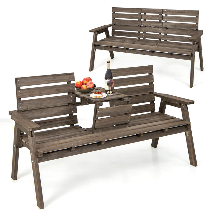 Fir Wood Outdoor Bench - Foldable Middle Table Feature - Ideal for Garden and Patio Relaxation