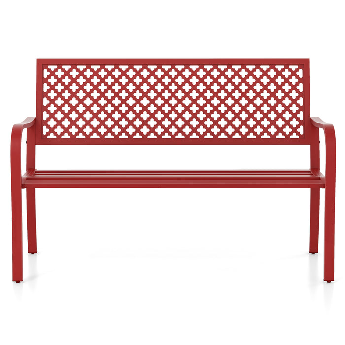 2-Person Metal Garden Bench with Slatted Seat and Backrest-Black