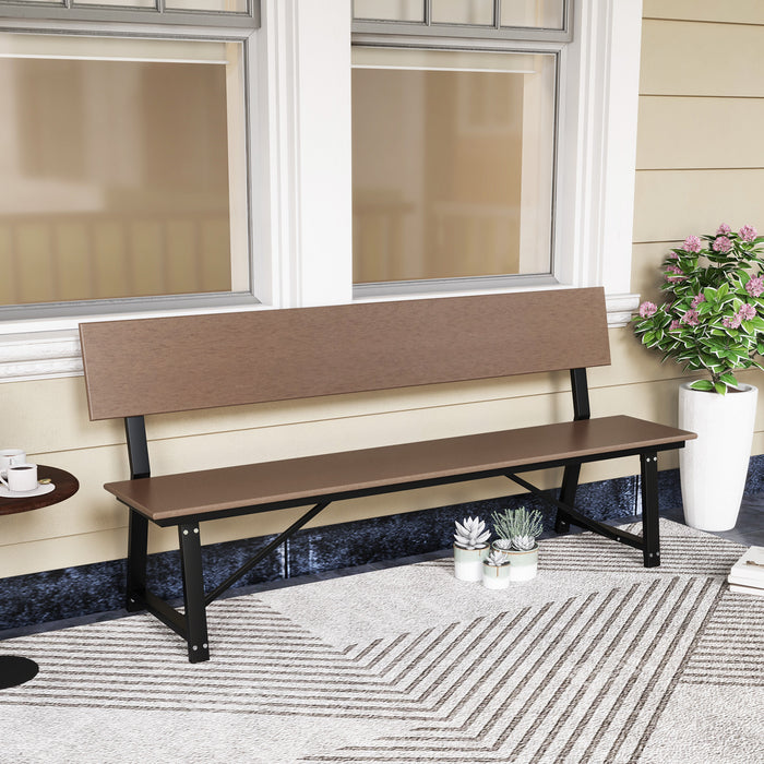 Outdoor Garden Bench with Weatherproof HDPE Backrest and Seat-Brown