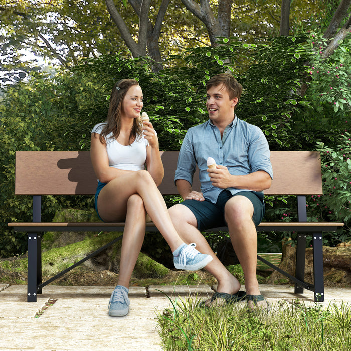 Outdoor Garden Bench with Weatherproof HDPE Backrest and Seat-Brown