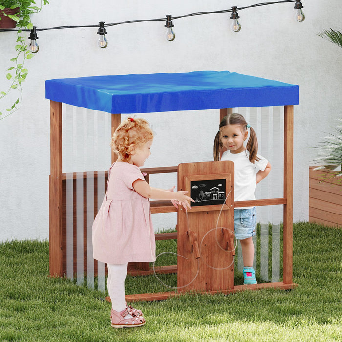 Wooden Outdoor Gas Station Playset with Canopy and 2 Simulation Refueling Guns-