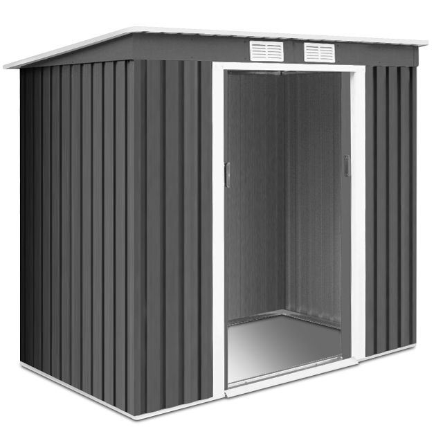 Durable Outdoor Metal Structure - Dark Grey Storage Shed with Sloping Roof - Perfect for Organizing Garden Tools and Equipment