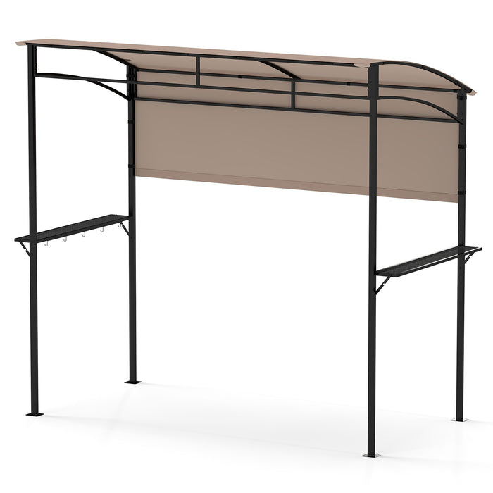 Outdoor Patio BBQ Canopy with Metal Shelves and Hooks-Grey