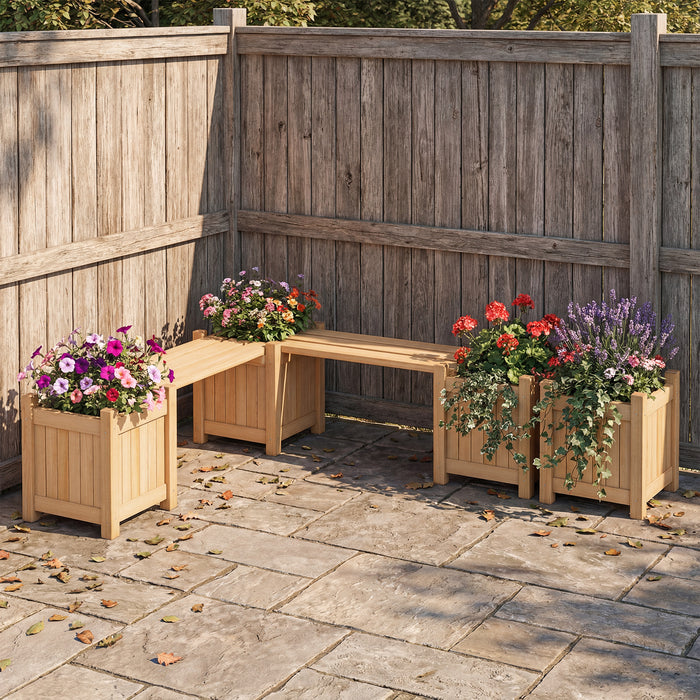 3-in-1 Outdoor Planter Box with Bench 2-Person Outdoor Bench-