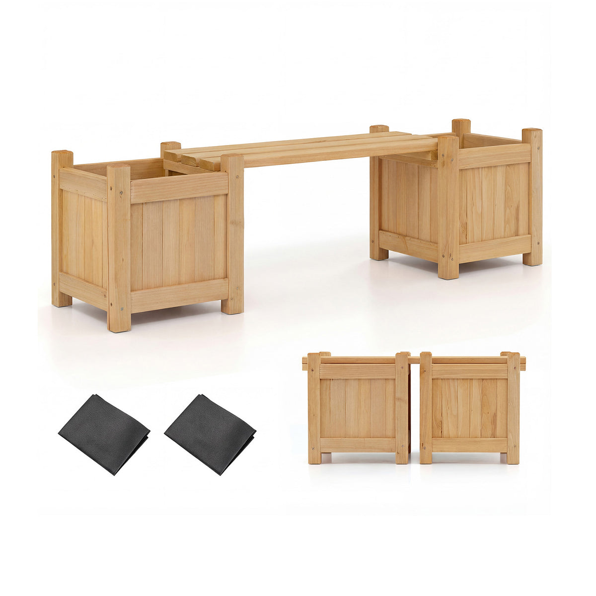 3-in-1 Outdoor Planter Box with Bench 2-Person Outdoor Bench-