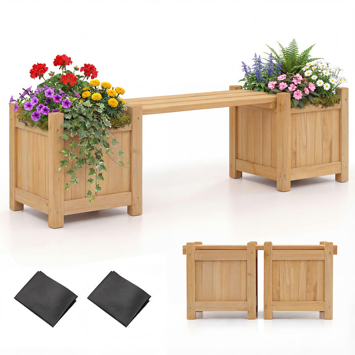 3-in-1 Outdoor Planter Box with Bench 2-Person Outdoor Bench-