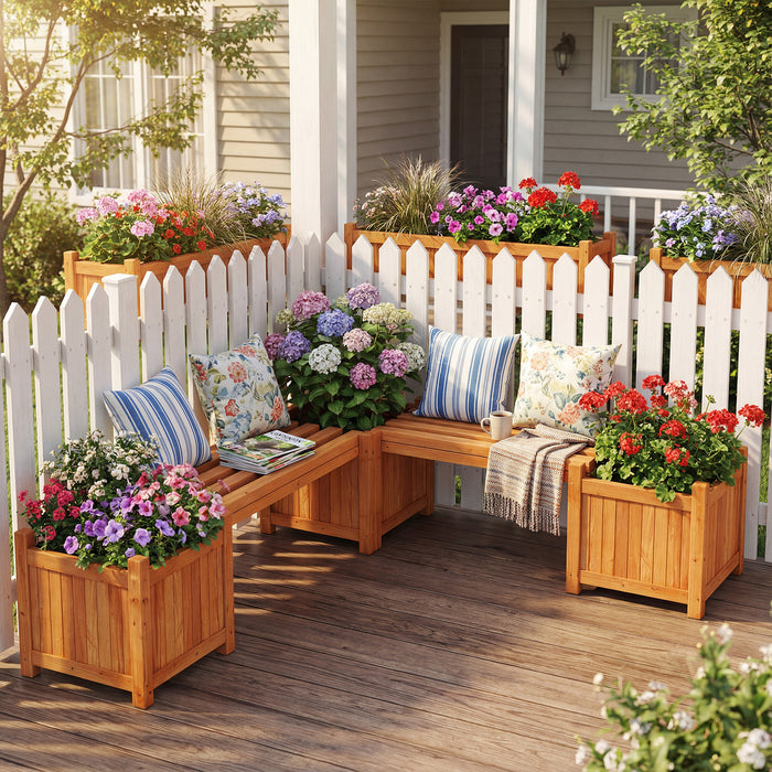 3-in-1 Outdoor Planter Box with Bench 2-Person Outdoor Bench-