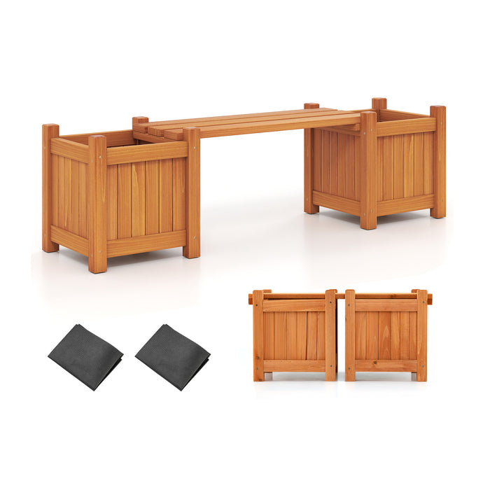 3-in-1 Outdoor Planter Box with Bench 2-Person Outdoor Bench-