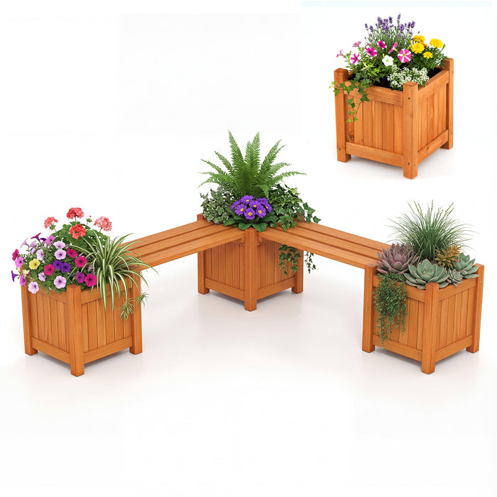 3-in-1 Outdoor Planter Box with Bench 2-Person Outdoor Bench-