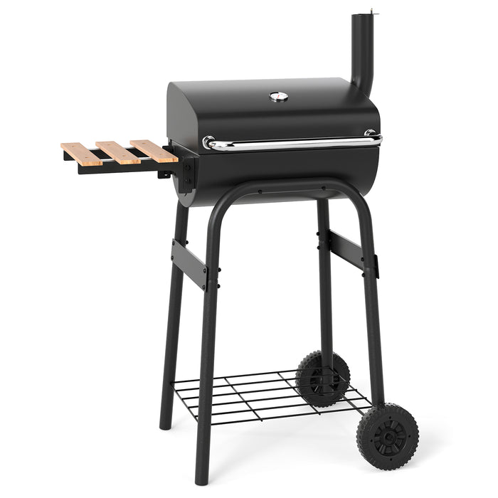 Outdoor Portable Barbecue Grill with Foldable Side Table-