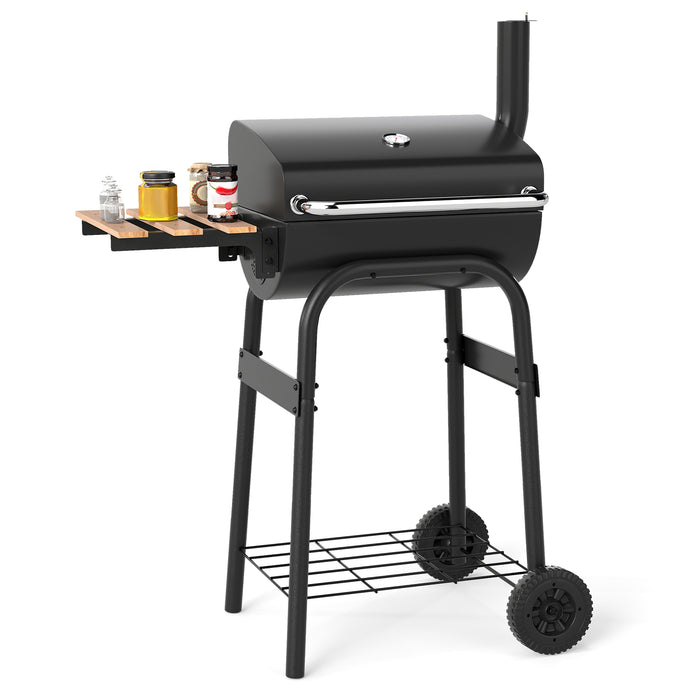 Outdoor Portable Barbecue Grill with Foldable Side Table-