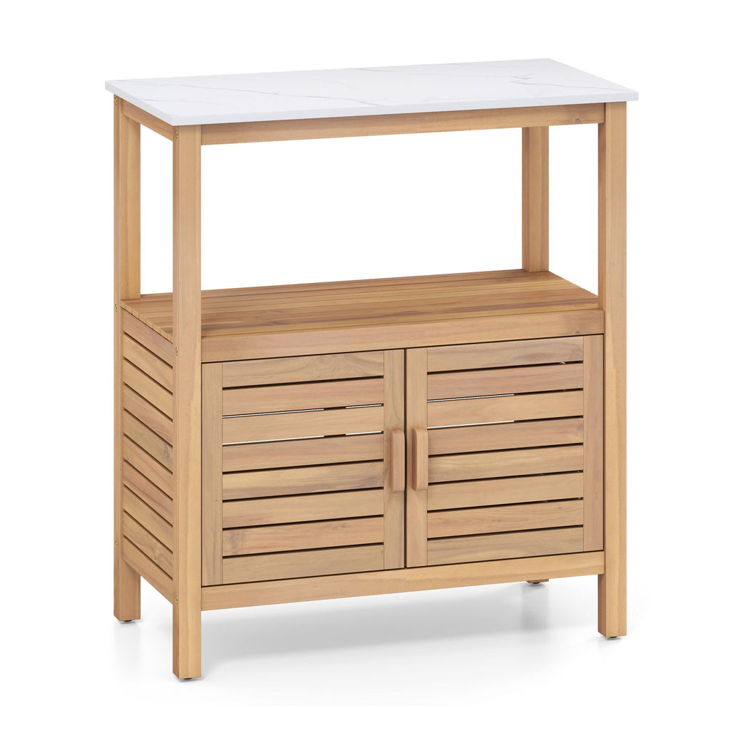 Outdoor Potting Bench with Resin Tabletop and Storage Shelf