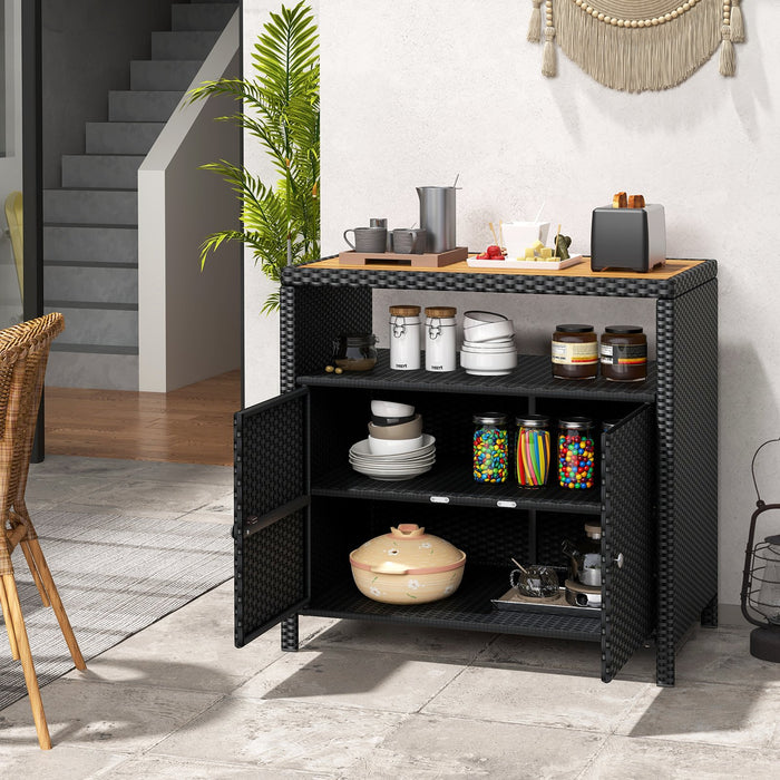 Outdoor Rattan Storage Cabinet Sideboard Buffet Cabinet-