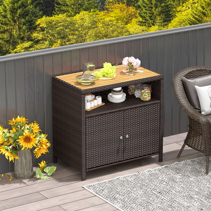 Outdoor Rattan Storage Cabinet Sideboard Buffet Cabinet-