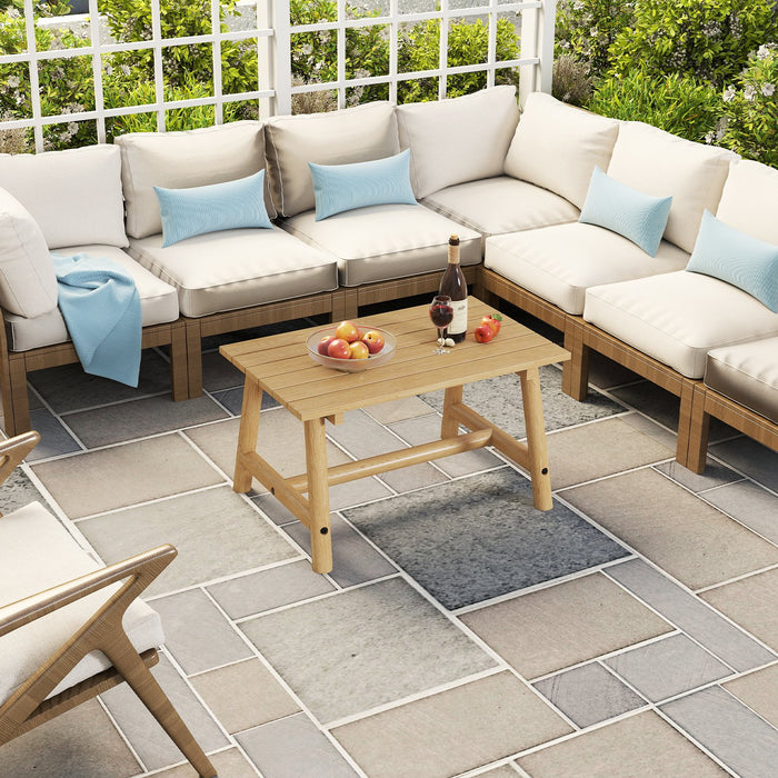 Outdoor Rectangle Coffee Table Solid Wood Patio Table with Slatted Tabletop for Garden Lawn-