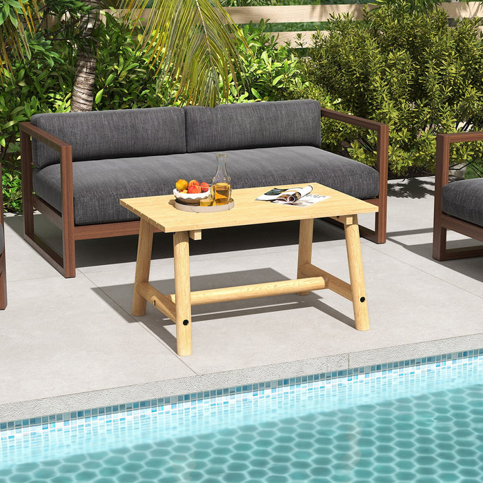 Outdoor Rectangle Coffee Table Solid Wood Patio Table with Slatted Tabletop for Garden Lawn-