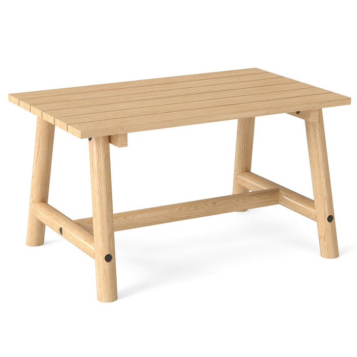 Outdoor Rectangle Coffee Table Solid Wood Patio Table with Slatted Tabletop for Garden Lawn-