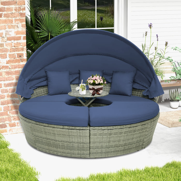 Round Outdoor Daybed - Featuring Retractable Canopy for Poolside, Backyard, Lawn - Ideal for Open-Air Leisure and Relaxation Spaces