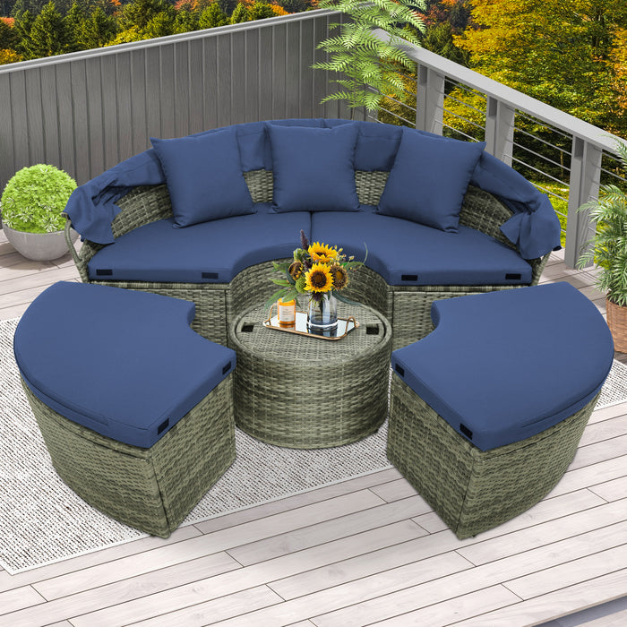 Round Outdoor Daybed - Featuring Retractable Canopy for Poolside, Backyard, Lawn - Ideal for Open-Air Leisure and Relaxation Spaces