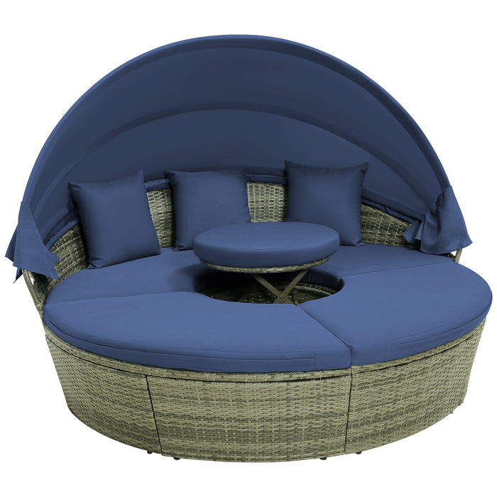 Round Outdoor Daybed - Featuring Retractable Canopy for Poolside, Backyard, Lawn - Ideal for Open-Air Leisure and Relaxation Spaces