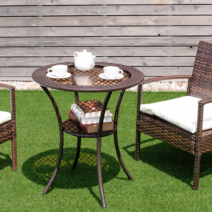 Outdoor Round Dining Table Patio Bistro Table with Tempered Glass Tabletop
