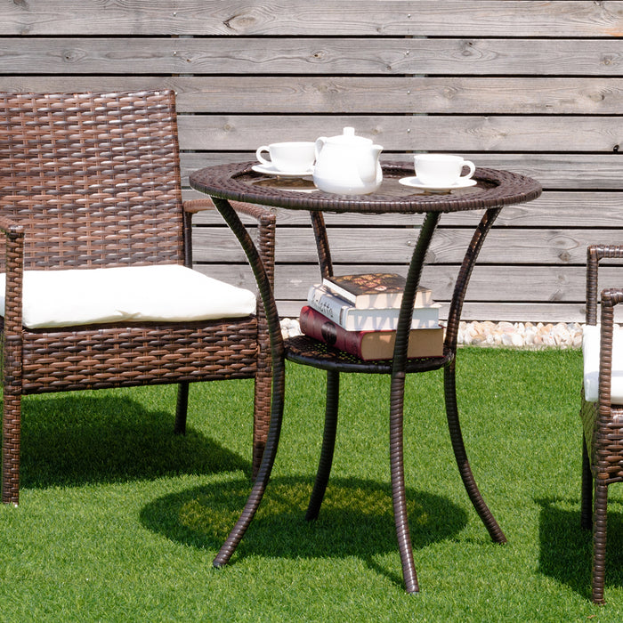 Outdoor Round Dining Table Patio Bistro Table with Tempered Glass Tabletop