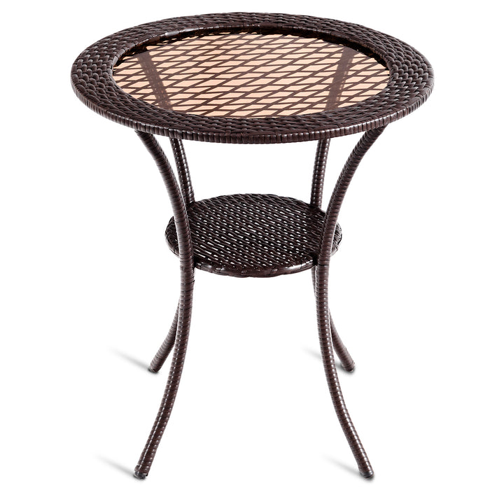 Outdoor Round Dining Table Patio Bistro Table with Tempered Glass Tabletop