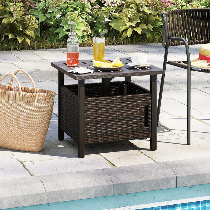 Outdoor Side Table with 2 Weighted Sand Bags and 4.9cm Umbrella Hole-