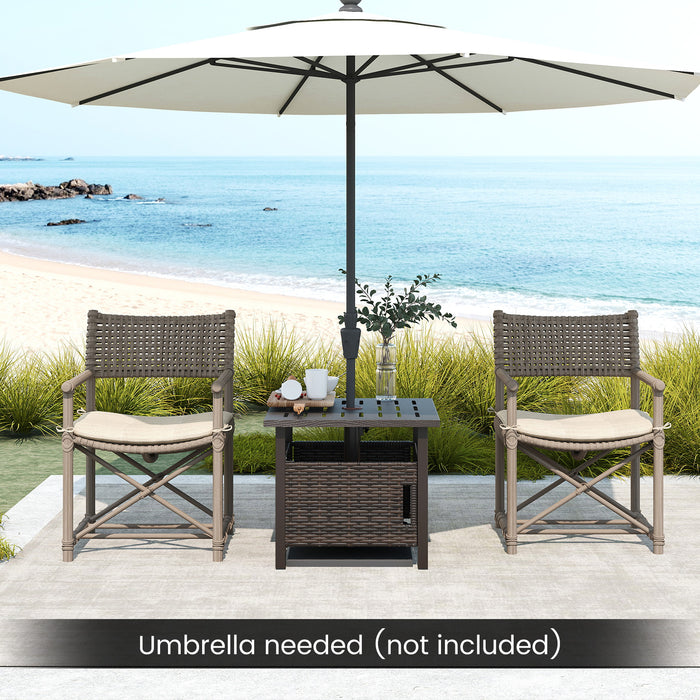 Outdoor Side Table with 2 Weighted Sand Bags and 4.9cm Umbrella Hole-