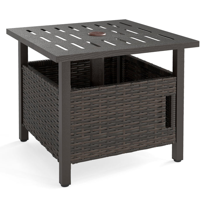 Outdoor Side Table with 2 Weighted Sand Bags and 4.9cm Umbrella Hole-