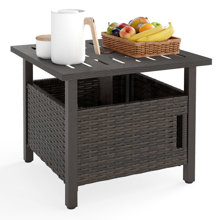 Outdoor Side Table with 2 Weighted Sand Bags and 4.9cm Umbrella Hole-