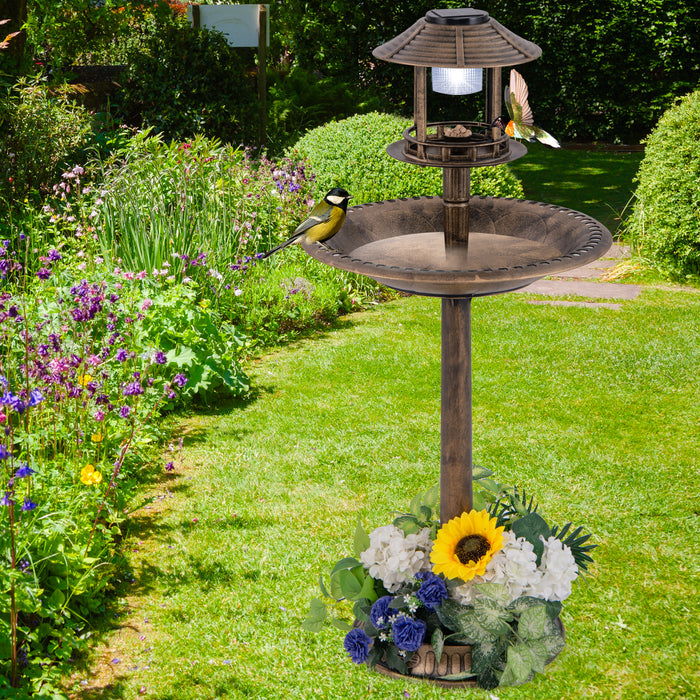 Solar-Powered Outdoor Bird Bath - Lighted Bath with Decorative Flower Planter Base - Ideal Backyard Addition for Bird Watchers and Garden Enthusiasts