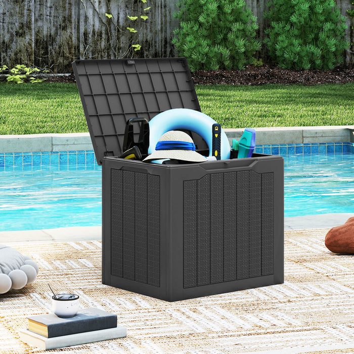 96L Outdoor Storage Box with Lockable Lid and Wicker-woven Texture-
