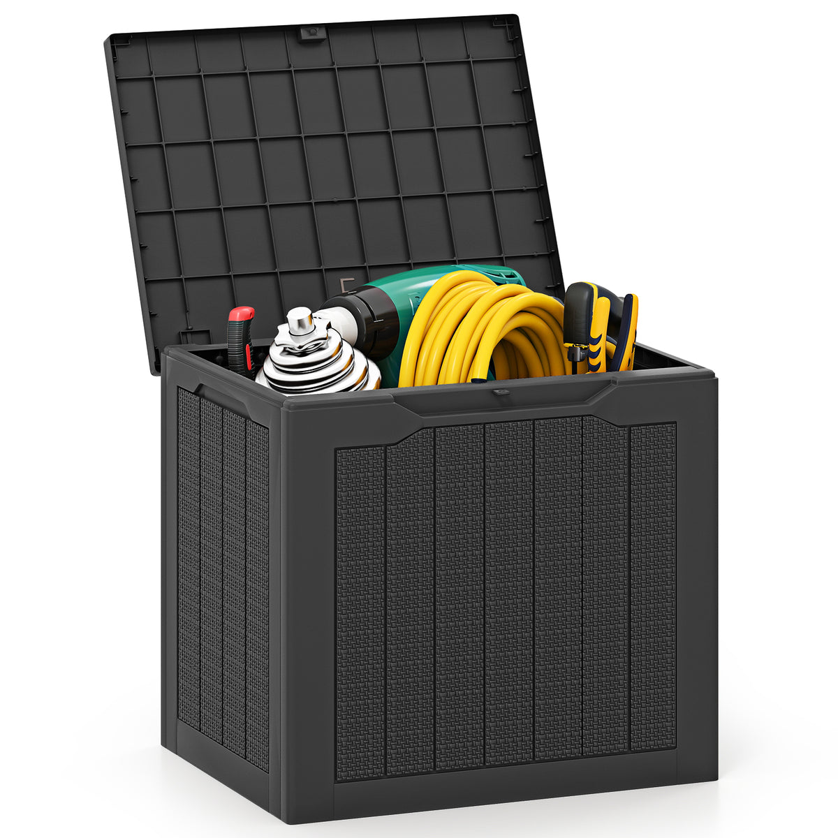 96L Outdoor Storage Box with Lockable Lid and Wicker-woven Texture-
