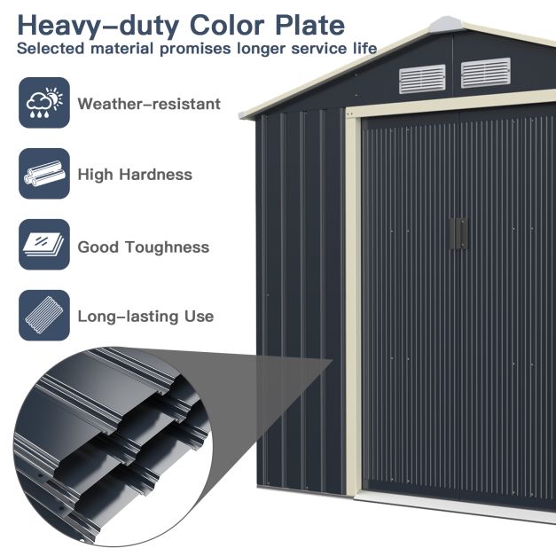Outdoor Storage Shed Size 1 - Double Sliding Door and 4 Vents - Perfect for Storing Garden Tools and Equipment