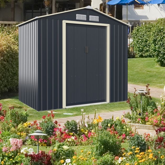 Outdoor Storage Shed Size 1 - Double Sliding Door and 4 Vents - Perfect for Storing Garden Tools and Equipment