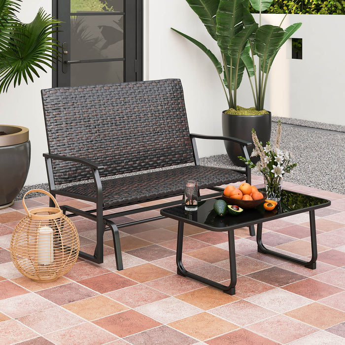 Rattan Woven Glider Loveseat - Outdoor 2-Person Swing Glider Bench - Perfect for Patio Relaxation and Comfortable Seating Solution