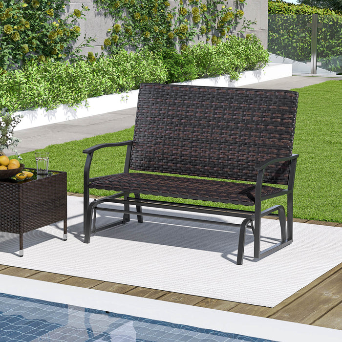 Rattan Woven Glider Loveseat - Outdoor 2-Person Swing Glider Bench - Perfect for Patio Relaxation and Comfortable Seating Solution