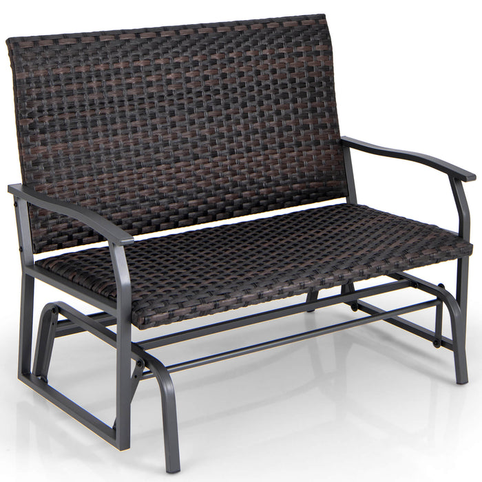 Rattan Woven Glider Loveseat - Outdoor 2-Person Swing Glider Bench - Perfect for Patio Relaxation and Comfortable Seating Solution