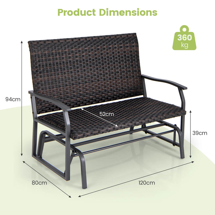 Rattan Woven Glider Loveseat - Outdoor 2-Person Swing Glider Bench - Perfect for Patio Relaxation and Comfortable Seating Solution