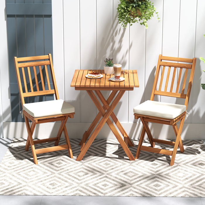 3 Pieces Outdoor Acacia Wood Bistro Set with Seat Cushions and High Back-Horizontal-