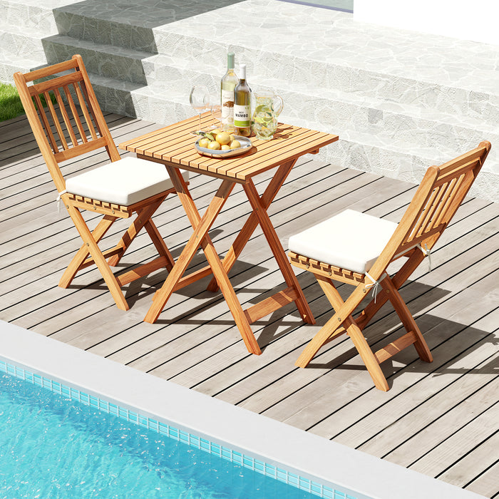 3 Pieces Outdoor Acacia Wood Bistro Set with Seat Cushions and High Back-Horizontal-