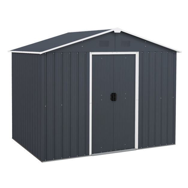 Galvanized Metal - Spacious Garden Shed with Foundation Ramp and Sliding Door - Perfect Storage Solution for Gardening Tools and Equipment