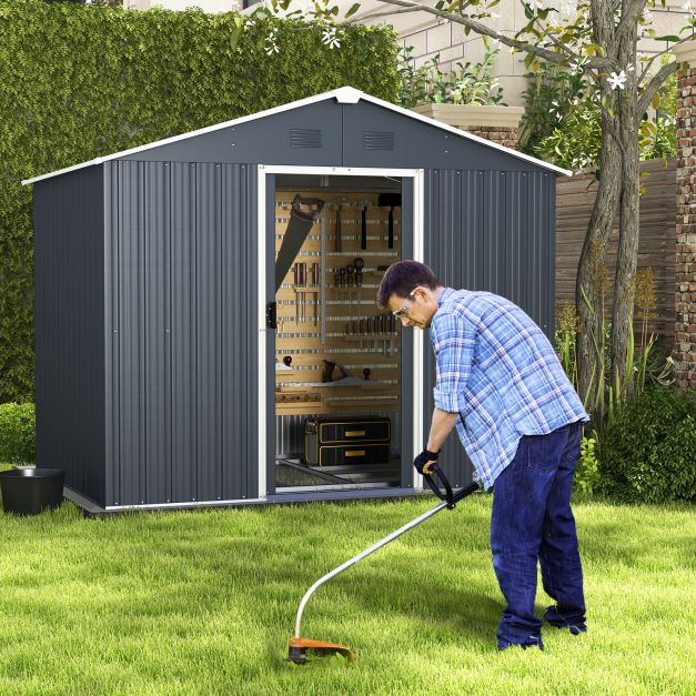 Galvanized Metal - Spacious Garden Shed with Foundation Ramp and Sliding Door - Perfect Storage Solution for Gardening Tools and Equipment