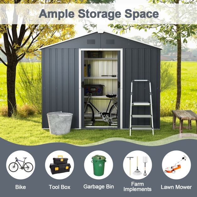 Galvanized Metal - Spacious Garden Shed with Foundation Ramp and Sliding Door - Perfect Storage Solution for Gardening Tools and Equipment