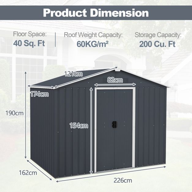 Galvanized Metal - Spacious Garden Shed with Foundation Ramp and Sliding Door - Perfect Storage Solution for Gardening Tools and Equipment