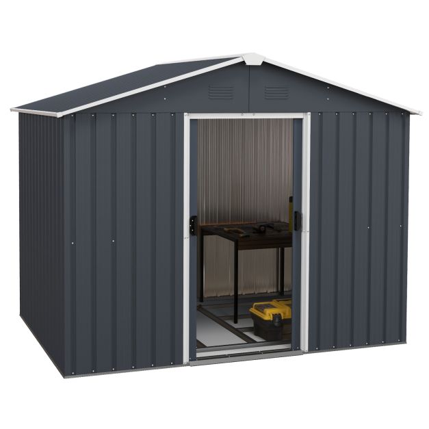 Galvanized Metal - Spacious Garden Shed with Foundation Ramp and Sliding Door - Perfect Storage Solution for Gardening Tools and Equipment