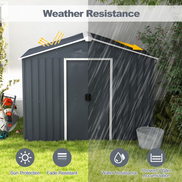 Galvanized Metal - Spacious Garden Shed with Foundation Ramp and Sliding Door - Perfect Storage Solution for Gardening Tools and Equipment