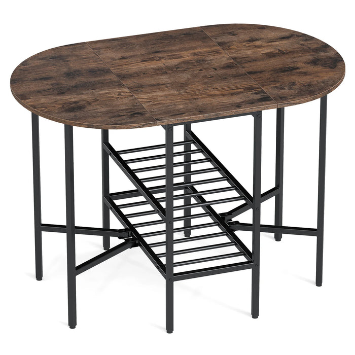Oval dining table with 2 folding side panels and a metal frame for 4 people-