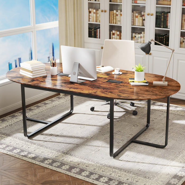 240 CM Oval Conference Table, Meeting Table with Dual Cable Holes-